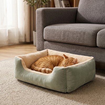 Panier chat de couleur vert sauge et beige