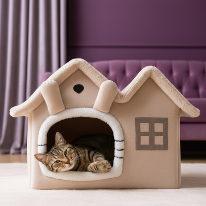 Panier chat maison - salon violet