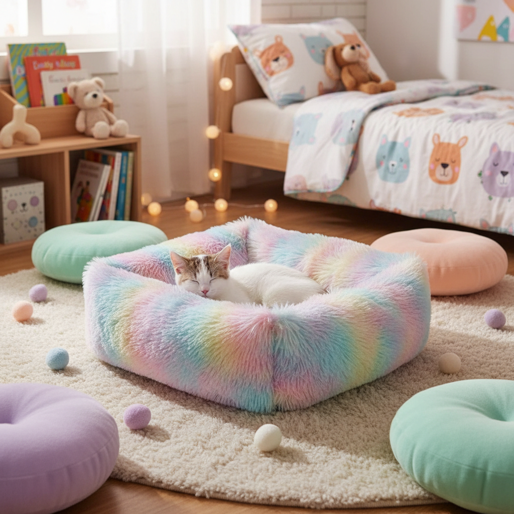 Panier chat multicolore