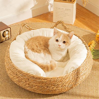 Panier osier Chat s'intègre facilement dans le salon