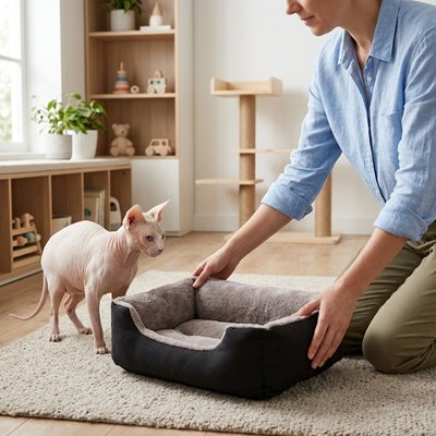 Panier pour chat de couleur noir et gris
