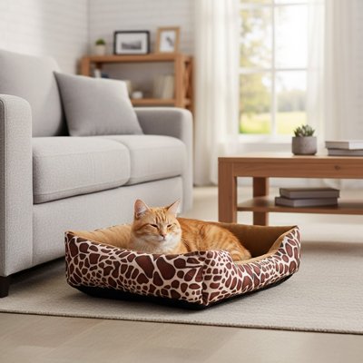 Panier pour Chat devant canapé avec chat couché dedans
