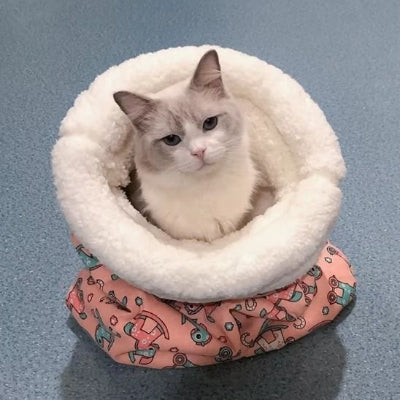 Panier pour chat en forme de sac de couchage