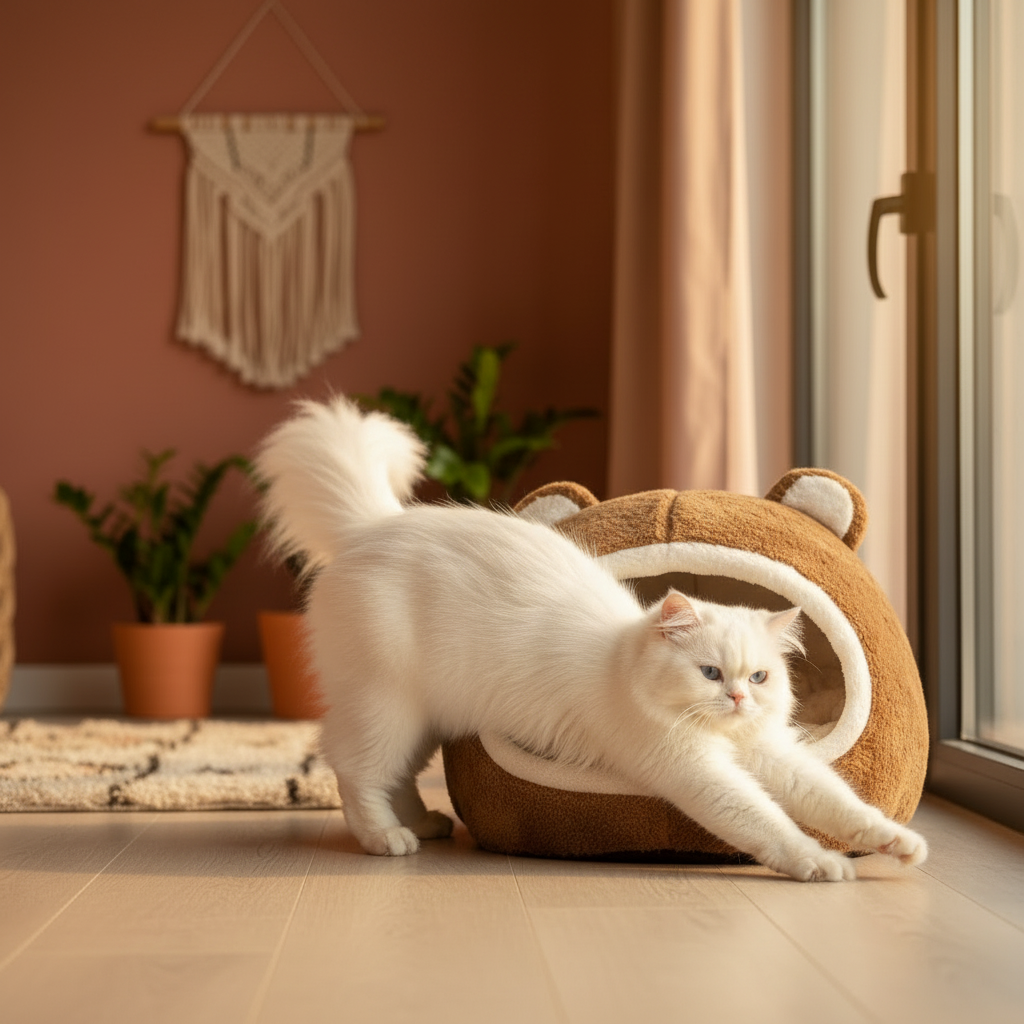 Panier pour chat tête d'ours - ambiance bohème chic