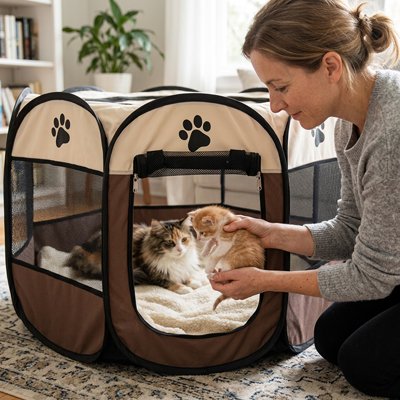 Parc pour Chat femme installe chaton avec maman chat 