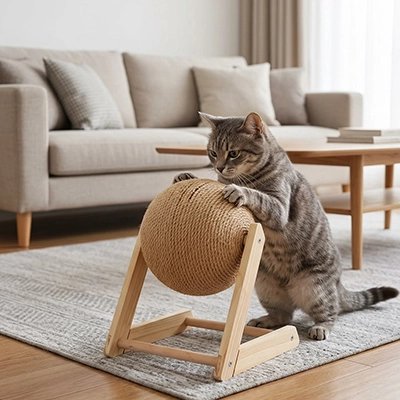 petit Griffoir Chat et chaton qui joue avec boule