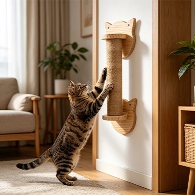 petit Griffoir Chat mur et chat qui s'étire dans salon