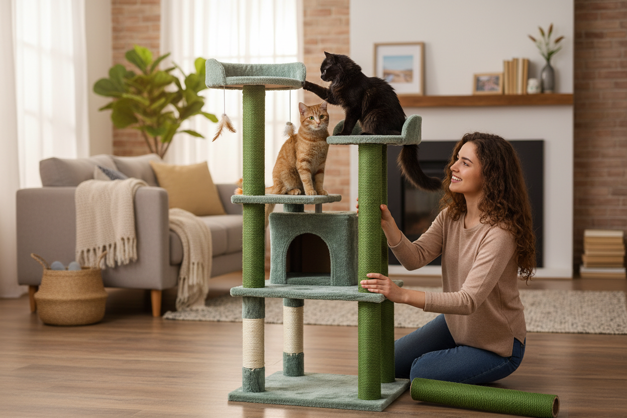 Poteau vert arbre à chat