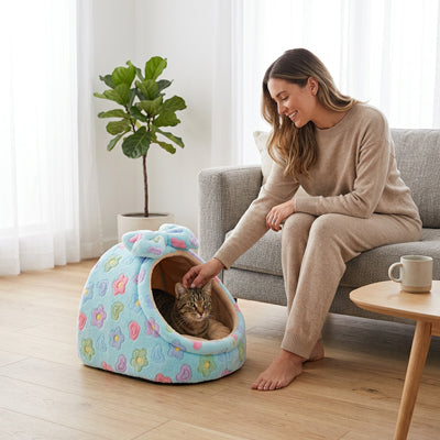 Niche pour Chat Douillette avec Nœud | Cocon Peluche S/M/L | Chatjoue