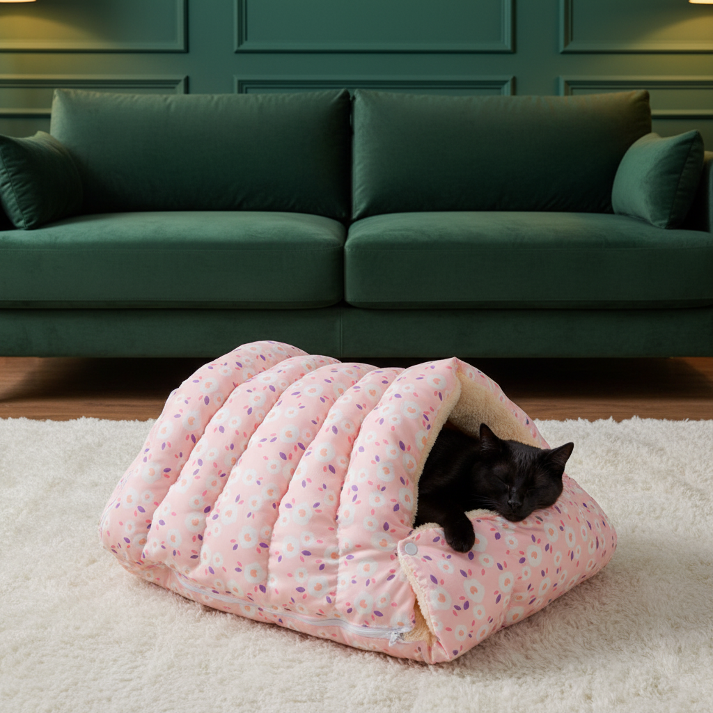 Sac de couchage chat rose - salon vert bouteille