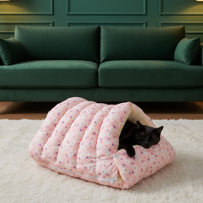 Sac de couchage chat rose - salon vert bouteille