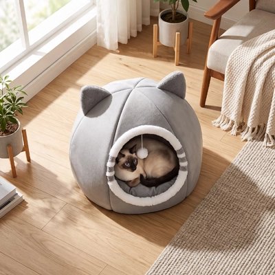 siamois et Niche pour Chat dans le salon