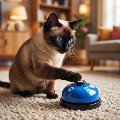 siamois joue avec Jouet pour Chat bleu sur tapis 