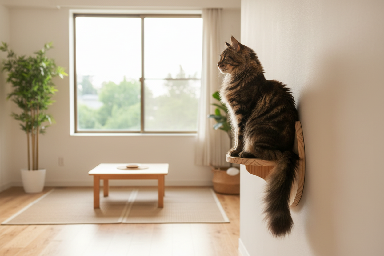 Tablette murale Maine Coon salon japonais