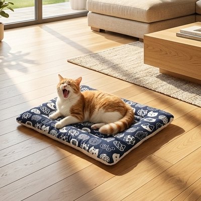 Tapis Chat avec un chat roux allongé dans un salon