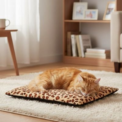 Tapis chat léopard avec chat roux qui dort