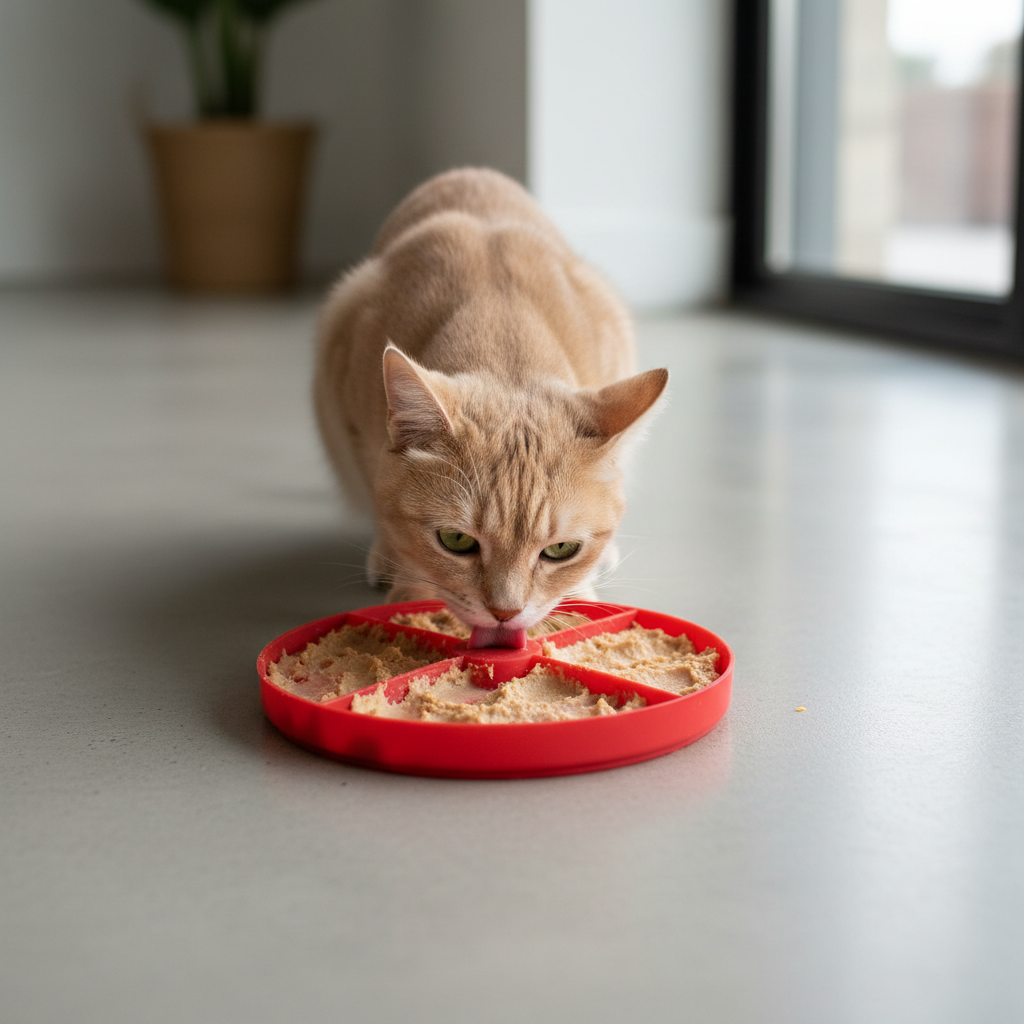 Tapis de léchage rouge avec chat isabelle