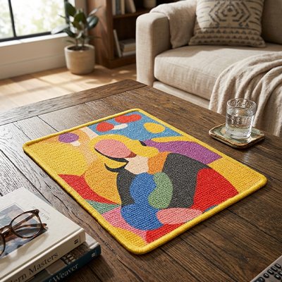 Tapis griffoir chat décor d'un tableau de femme