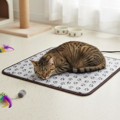   Tapis pour chat gris avec chat tigré 