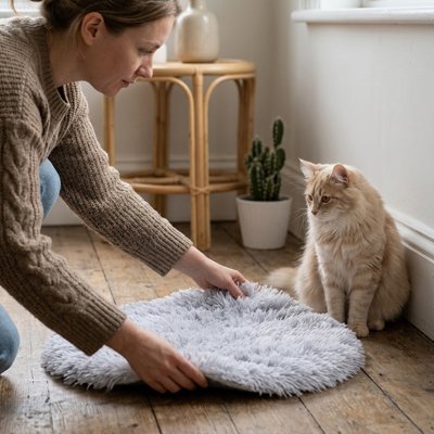 Tapis pour chat rond de couleur gris