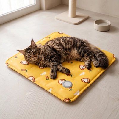 Tapis rafraichissant Chat et angora couché dessus devant fenêtre