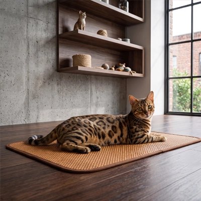 Tapis rafraichissant Chat un bengal couché dessus 