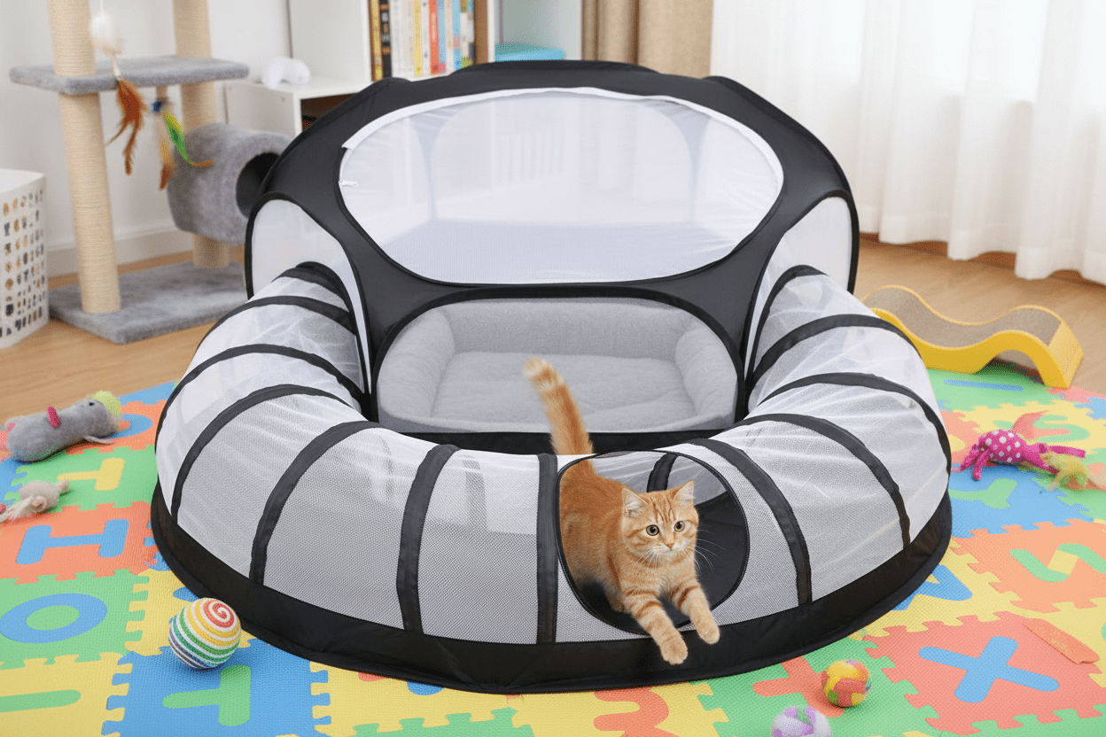 Tente pour Chat avec Tunnel | Douillet Imperméable - Chatjoue