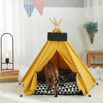 Tente pour chat de couleur jaune